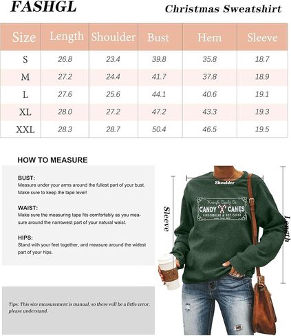 FASHGL Christmas Sweatshirts Women Candy Canes Graphic Sweatshirt Vintage Xmas Long Sleeve Shirt Pullover Tops in Saudi Arabia
