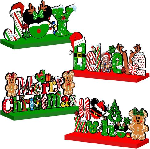 الماوس زينة عيد الميلاد الجدول محور 4pcs الزنجبيل عيد الميلاد حزب زينة علامات خشبية عيد ميلاد سعيد الجدول توبر علامات صور الدعامة لعطلات عيد الميلاد الطبقات صينية ديكور in Kuwait