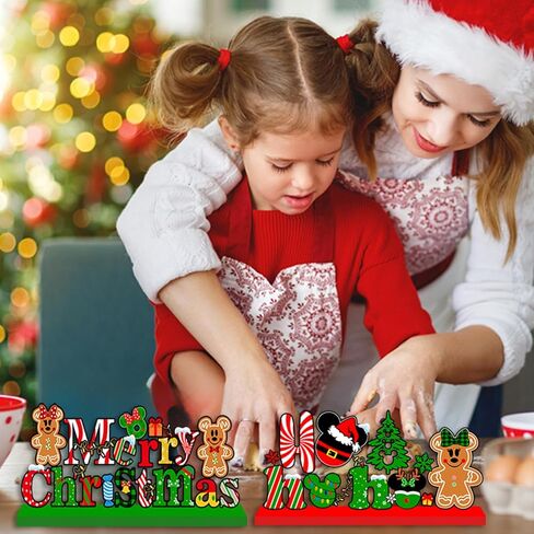 الماوس زينة عيد الميلاد الجدول محور 4pcs الزنجبيل عيد الميلاد حزب زينة علامات خشبية عيد ميلاد سعيد الجدول توبر علامات صور الدعامة لعطلات عيد الميلاد الطبقات صينية ديكور in Kuwait