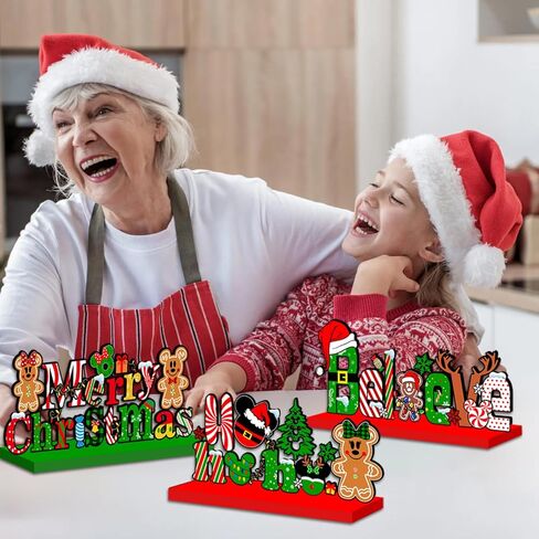 الماوس زينة عيد الميلاد الجدول محور 4pcs الزنجبيل عيد الميلاد حزب زينة علامات خشبية عيد ميلاد سعيد الجدول توبر علامات صور الدعامة لعطلات عيد الميلاد الطبقات صينية ديكور in Kuwait