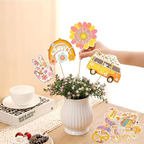 Groovy Centerpieces Sticks Set of 30, Groovy Birthday Party Decorations, Groovy Retro Hippie Party Supplies, Groovy Table Decorations, Great for Groovy Theme Baby Shower, Kids Birthday Party in Saudi Arabia