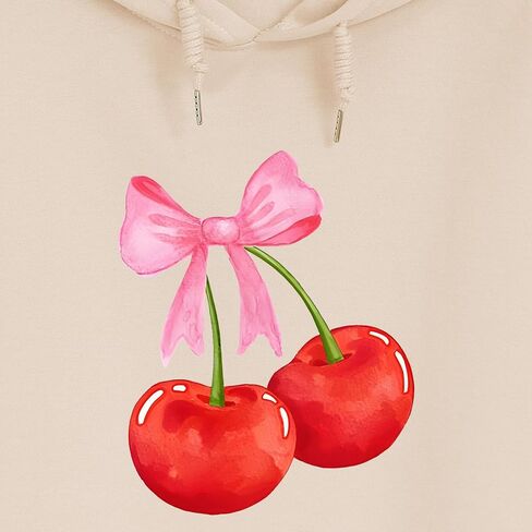 Cute Cherry Bow Graphic Cropped Hoodies for Teen Girls Kawaii Aesthetic Crop Hoodie Women Pullover Print Sweatshirt in Saudi Arabia