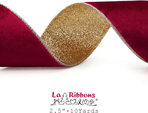 LaRibbons Burgundy Velvet Wired Ribbon 4 Inch x 10 Yards, Burgundy and Gold for Christmas Tree, Gift Wrapping, Wreath Bow, Outdoor Decoration in Kuwait