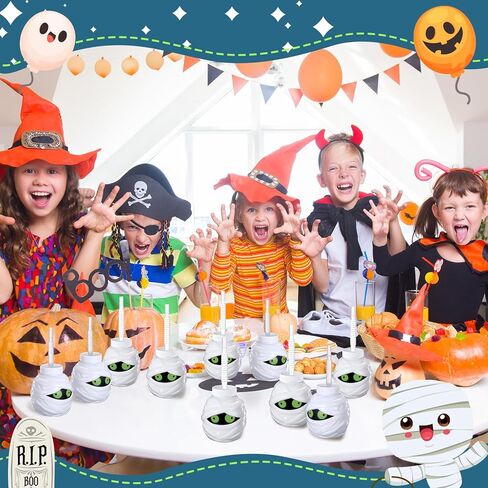 Umigy 24 Pcs Halloween Cup with Lids 10 oz Halloween Party Cups for kids Ghost Mummy Skull Shaped Cup with Lid and Straw for Gift Halloween Themed Party Favor Supplies(Mummy Shaped) in Kuwait