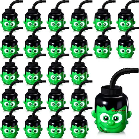 كوب أوميجي للهالوين للأطفال سعة 10 أونصة أكواب بلاستيكية قابلة لإعادة الاستخدام على شكل وحش أخضر مع غطاء وقش كهدية لمستلزمات حفلات الهالوين (12 قطعة) in Kuwait