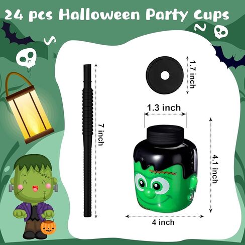 كوب أوميجي للهالوين للأطفال سعة 10 أونصة أكواب بلاستيكية قابلة لإعادة الاستخدام على شكل وحش أخضر مع غطاء وقش كهدية لمستلزمات حفلات الهالوين (12 قطعة) in Kuwait