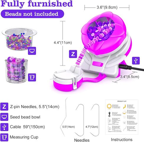 Electric Bead Spinner, Clay Beads Spinner for Jewelry Making, Bracelet Making with 3 Needles, Seed Bead Bowl Spinner Kit for Bracelets Necklaces Waist Beads, Gift for Girls in Saudi Arabia