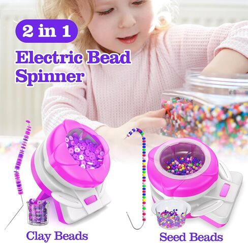 Electric Bead Spinner, Clay Beads Spinner for Jewelry Making, Bracelet Making with 3 Needles, Seed Bead Bowl Spinner Kit for Bracelets Necklaces Waist Beads, Gift for Girls in Saudi Arabia
