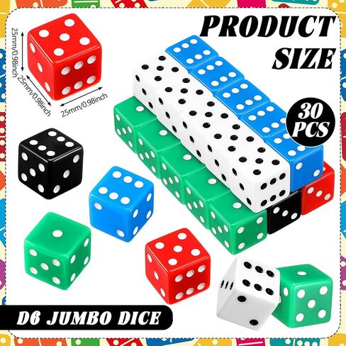 Poen 30 قطعة 25 مم نرد جامبو كبير غير شفاف 6 جوانب نرد غير شفاف أكريليك نرد جامبو بالجملة D6 نرد للتعليم، ألعاب الطاولة، لعبة النردات، الحفلات (أسود) in Saudi Arabia