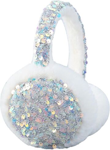 Winter Ear Muffs Gloves Set for Kids with Adjustable Sequins Shiny Fluffy Warm Earmuffs for Kids Outdoor Cold Weather in Kuwait