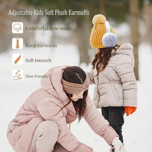 Winter Ear Muffs Gloves Set for Kids with Adjustable Sequins Shiny Fluffy Warm Earmuffs for Kids Outdoor Cold Weather in Kuwait