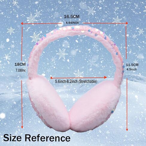 Winter Ear Muffs Gloves Set for Kids with Adjustable Sequins Shiny Fluffy Warm Earmuffs for Kids Outdoor Cold Weather in Kuwait