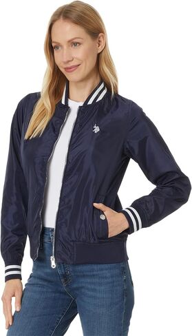 U.S. Polo Assn. Women Baseball Collar Bomber Jacket W/Snap Pockets in Saudi Arabia