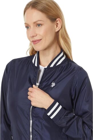 U.S. Polo Assn. Women Baseball Collar Bomber Jacket W/Snap Pockets in Saudi Arabia