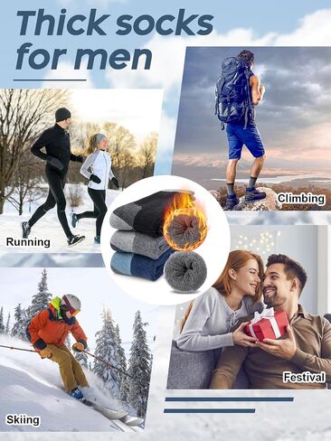Merino Wool Hiking Socks for Men, Warm Thermal Crew Socks W/Cushion Moisture Wicking for Trekking Work Outdoor, 3 Pairs in Saudi Arabia
