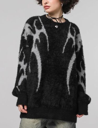 Yimoon Mens Oversized Sweaters Y2K Aesthetic Flame Graphic Crewneck Sweatershirts Knitted Casual Pullover Jumpers in Saudi Arabia