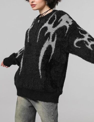 Yimoon Mens Oversized Sweaters Y2K Aesthetic Flame Graphic Crewneck Sweatershirts Knitted Casual Pullover Jumpers in Saudi Arabia