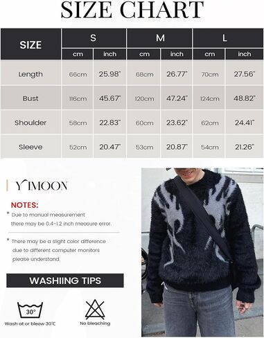 Yimoon Mens Oversized Sweaters Y2K Aesthetic Flame Graphic Crewneck Sweatershirts Knitted Casual Pullover Jumpers in Saudi Arabia
