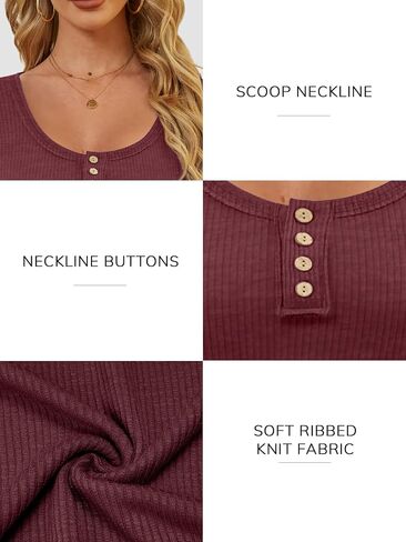 ATHMILE Women's Long Sleeve Shirts Casual Fall Henley Top Button Down Blouses Basic Ribbed Knit T Shirts 2024 in Kuwait