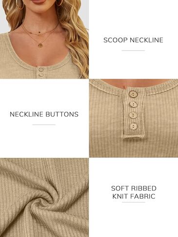 ATHMILE Women's Long Sleeve Shirts Casual Fall Henley Top Button Down Blouses Basic Ribbed Knit T Shirts 2024 in Kuwait