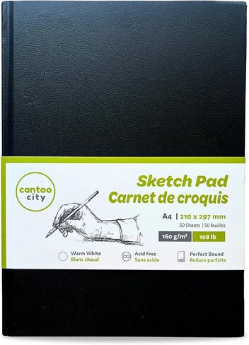 دفتر رسم كانتو سيتي A4 (210 × 297 مم) كتاب رسم للفنانين من الدرجة الاحترافية مع ورق رسم 160 جم/م2 - غلاف أسود، مثالي للوسائط الجافة ودفتر الطلاء، مثالي للوازم الفنية والمدرسية in Saudi Arabia