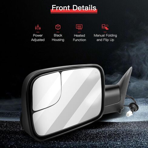 Towing Mirrors Fit for Dodge for Ram 1500/2500/3500 1998-2002 Replace Power Adjusted, Heated Function, Manual Folding & Flip Up w/Black Housing Tow Mirrors in Saudi Arabia