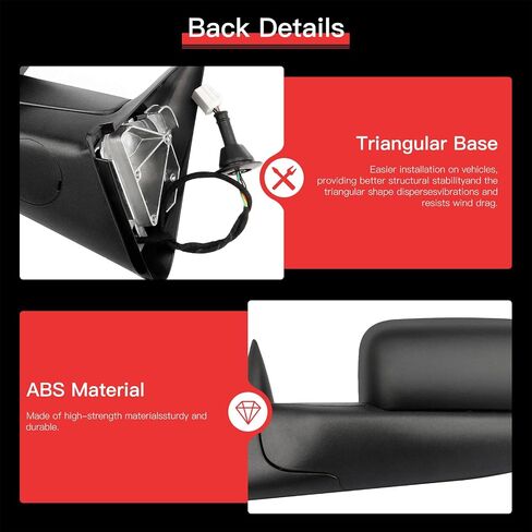 Towing Mirrors Fit for Dodge for Ram 1500/2500/3500 1998-2002 Replace Power Adjusted, Heated Function, Manual Folding & Flip Up w/Black Housing Tow Mirrors in Saudi Arabia