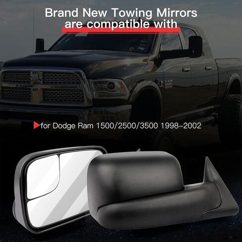 Towing Mirrors Fit for Dodge for Ram 1500/2500/3500 1998-2002 Replace Power Adjusted, Heated Function, Manual Folding & Flip Up w/Black Housing Tow Mirrors in Saudi Arabia