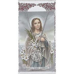 St Maria Goretti Prayer Card With Medal Christian Pendant Charm Patron Saint Catholic