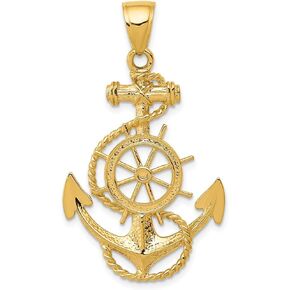 IceCarats 14K Solid Yellow Gold Anchor Mariner Wheel Necklace Nautical Charm Pendant