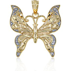 Gold Diamond-Cut Butterfly Charm - 10 Karat Solid Gold - Butterfly Charm - Butterfly Pendant For Her