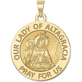 PicturesOnGold.com Our Lady of The Altagracia Religious Medal - 3/4 Inch Size of a Nickel -Solid 14K Yellow Gold