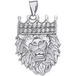 925 Sterling Silver Crown Lion King Head Pendant with Cubic Zirconia