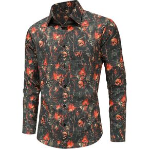 Men’s Novelty Long Sleeve Button-Down Shirts with Unique 3D Print Design for Festivals