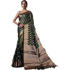 Vardha Indian Sarees for Women Organza Silk Woven Saree | Rakhi Diwali Gift Sari & Unstitched Blouse