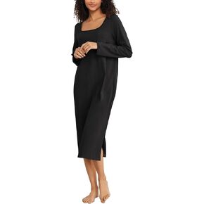 Andeip Nightgowns for Women with Pockets Soft Sleepwear Long Sleeve Sleepshirts Square Neck Sleepwear Nightdress