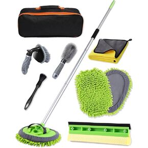 62’’ Car Wash Brush Kit with Long Handle, Microfiber Car Wash Mop, 8PCS Car Washing Brush for Cars RV Truck Exterior