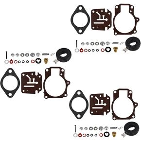 3 Pack Carburetor Rebuild Repair Kit & Float Replacement for Yacht 65 70 75 HP 398729 396701 392061