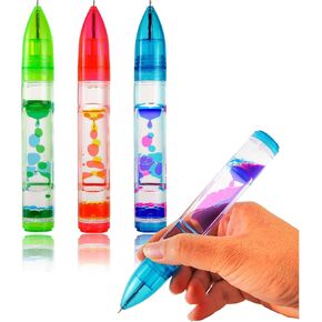 PowerTRC Liquid Motion Bubbler Pens Toy, Liquid Timer Pen with Retractable Ball Point Pen, Colorful Anxiety Stress Relief Calming Relaxing Writing Cool Fidget Toys for Kids & Adults (Red, Blue, Green)