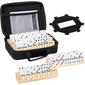 DAILYLIFE Mexican Train Dominoes Set, Double 12 Dominoes Set with Portable Case, 91 Tiles Colored Dominoes Set for Adults, Travel Mexican Train Games for Family Night, Travel, Party
