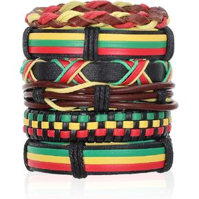 African Braided Bracelet, Adjustable Jamaica Ethnic Tribal Wrap Bracelet Multilayer Braided Rope Hippie Bracelet