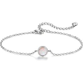 Sterling Silver Natural 6MM Gemstone Birthstone Adjustable Bracelets for Women 6.5"+2" White Gold Plated,Perfect Jewelry Gifts for Her