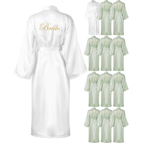 Xtinmee 12 Pcs Bride Bridesmaids Robe Long Satin Robe Full Length Sleepwear Dressing Gown for Wedding Party Bridal Shower
