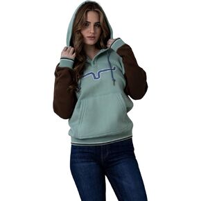 Kimes Ranch Women's Amigo Hoodie Horns Logo Button Front Placket