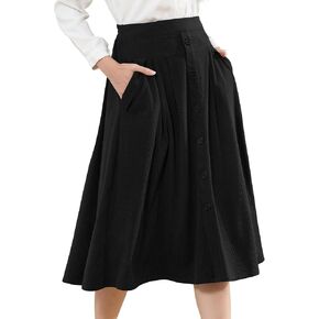 Womens Corduroy Skirts Vintage High Waist Button Long Pleated Skirts A-line Midi Skirt with Pockets Fall Winter