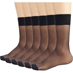 Mcool Mary Womens Nylon Sheer Socks Black Crew Stocking Ultra Thin Cool See Through Calf High Silk Socks for Women