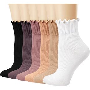 Mcool Mary Women's Ruffle Socks,Turn-Cuff Casual Cute Ankle Socks Warm Cotton Knit Lettuce Low Cut Frilly White Socks for Women 6 Pack
