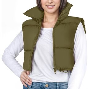NY Threads Women's Cropped Puffer Vest Stand Collar Zip Up Lightweight Sleeveless Padded Gilet