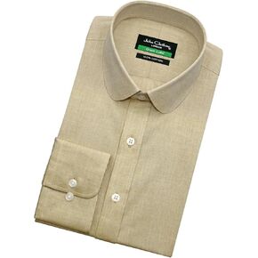 Mens Club Collar Shirt Beige Light Brown Melange Vintage Era Tommy Peaky Penny Round Fawn Biscuit Texture Cotton Dress Shirt