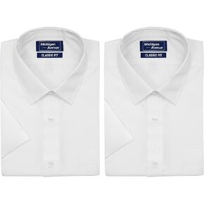 Michigan Avenue 2 Pack Mens Casual Comfort Cotton Blend Short Sleeve Button Down Wrinkle Resistant Poplin Dress Shirt